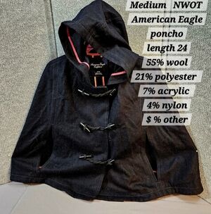 American Eagle Black Hooded Poncho